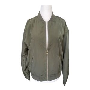 Express Olive Green Bomber Jacket SZ S - Lightweight Zip-Up Ruched Back NWOT